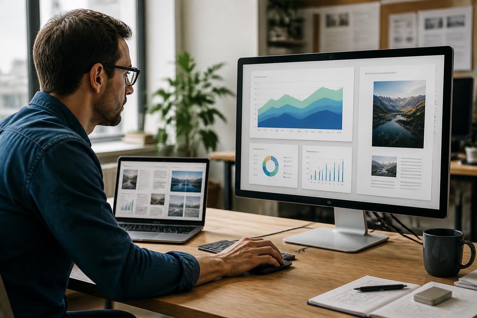 Product designer testing an interactive report on a desktop computer