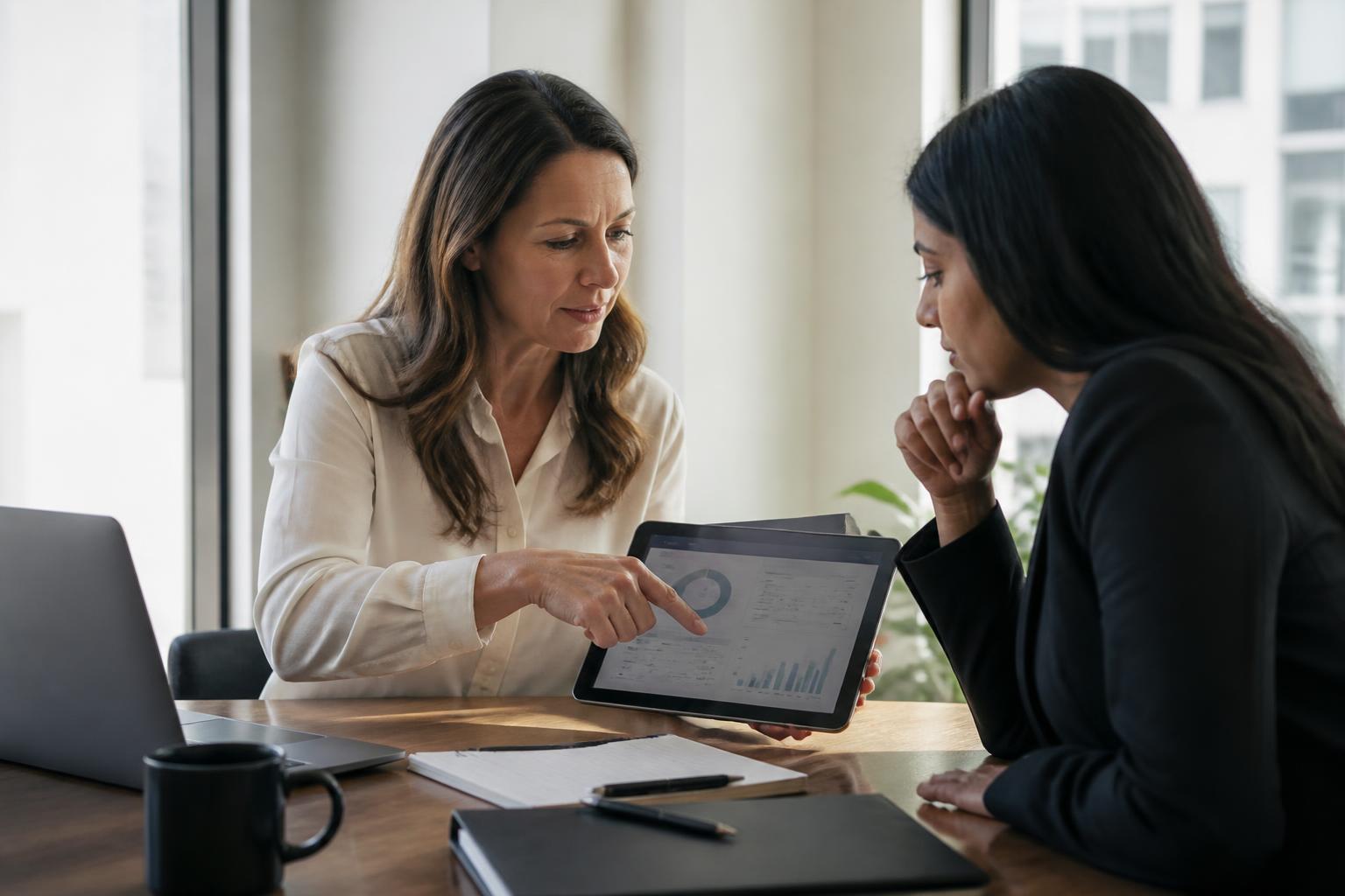 Advisor presenting an interactive report to a client