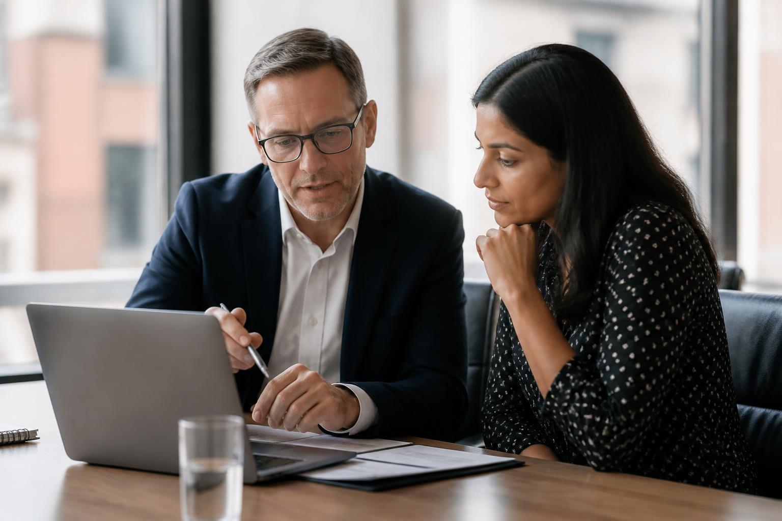Consultant sharing a digital report with a client