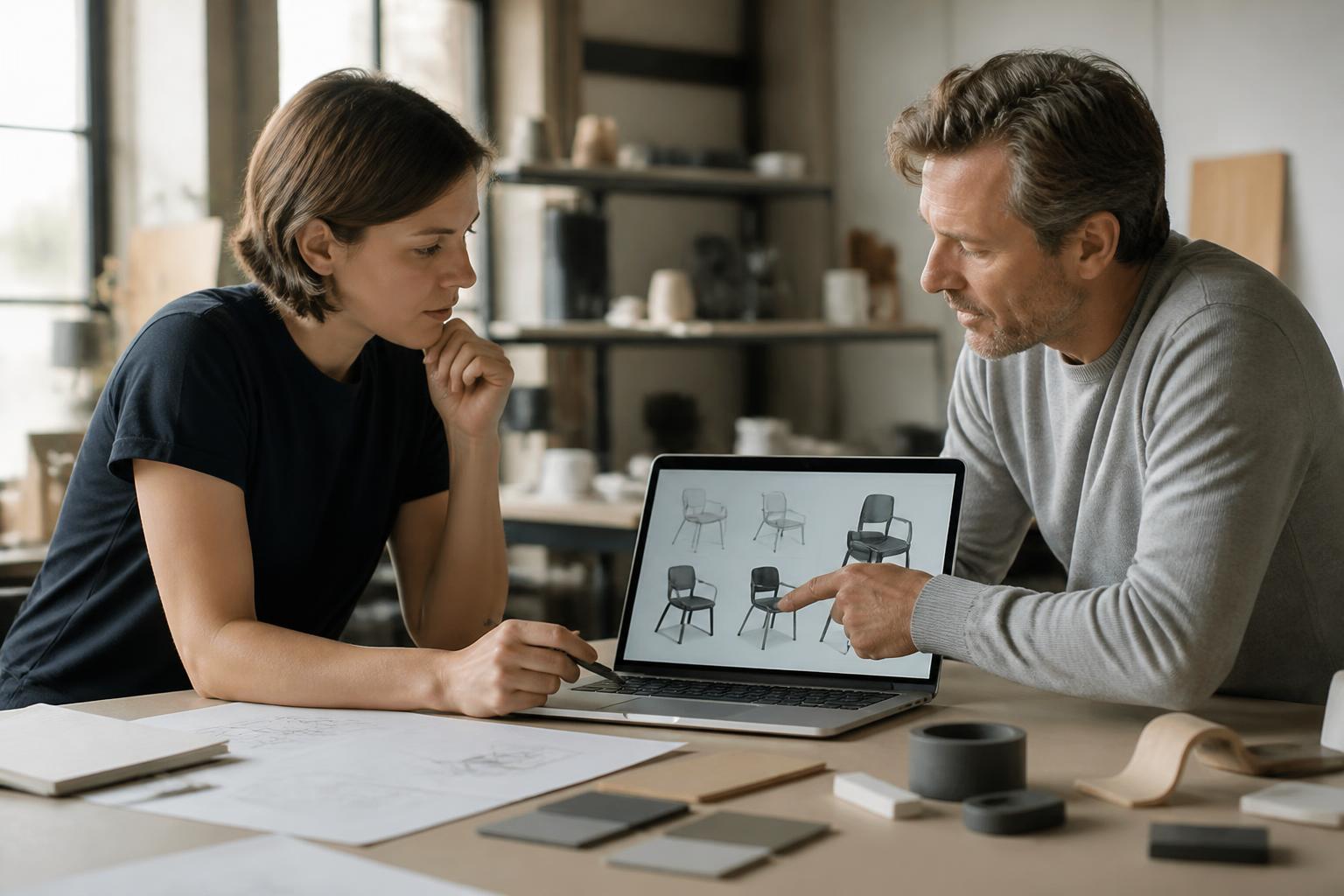Product designer and engineer collaborating over a digital artifact